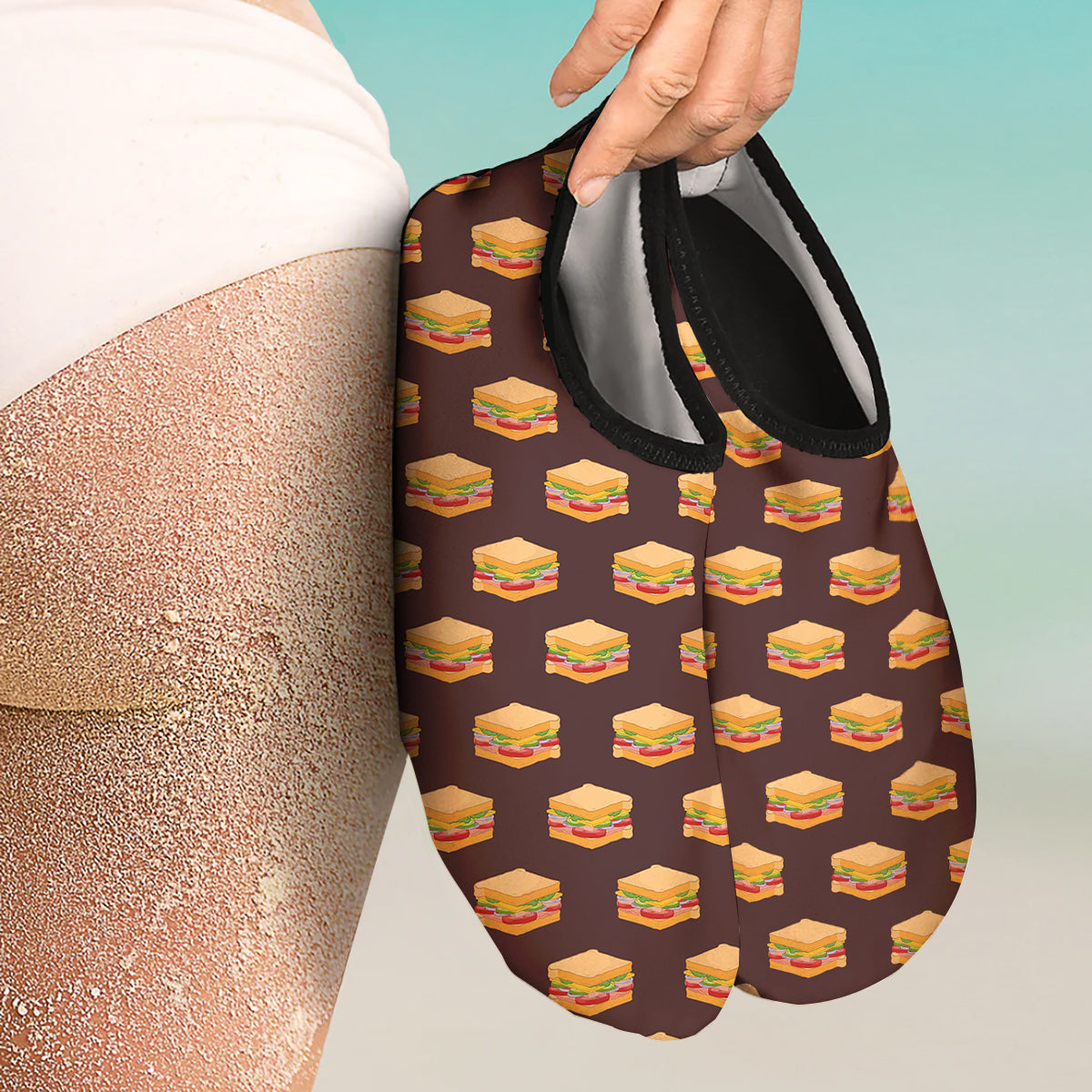 Brown Sandwich Print Pattern Water Shoes-grizzshop