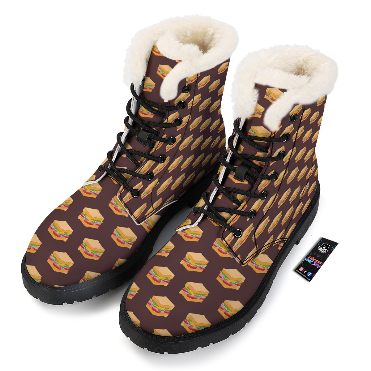 Brown Sandwich Print Pattern Winter Boots-grizzshop