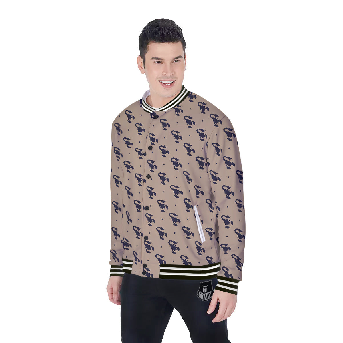 Brown Scorpion Print Pattern Baseball Jacket-grizzshop