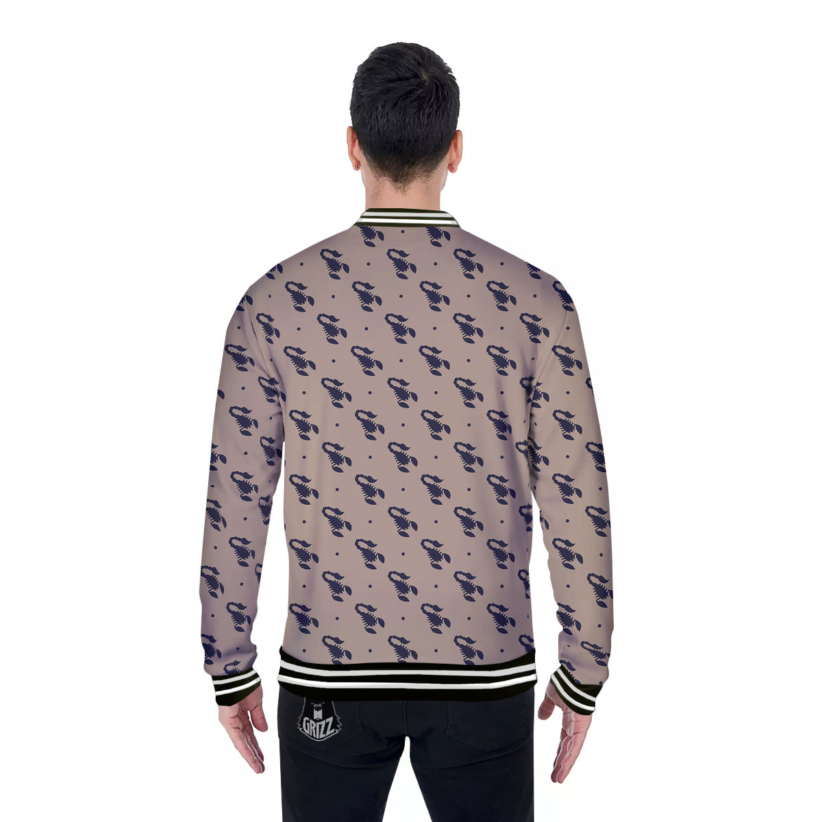 Brown Scorpion Print Pattern Baseball Jacket-grizzshop
