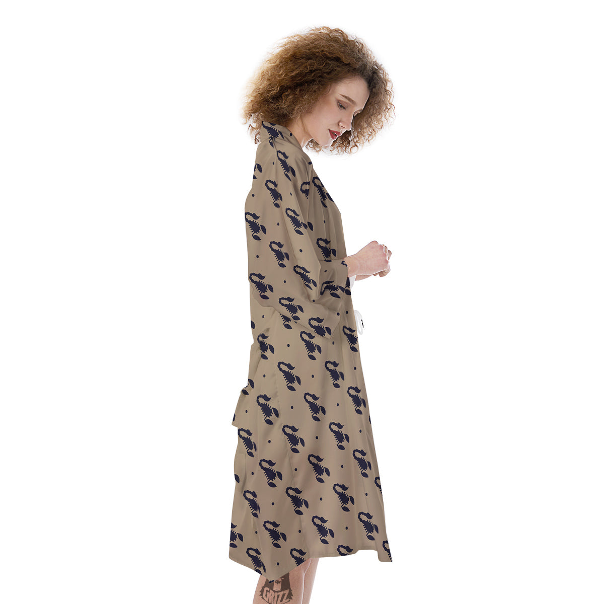 Brown Scorpion Print Pattern Kimono-grizzshop