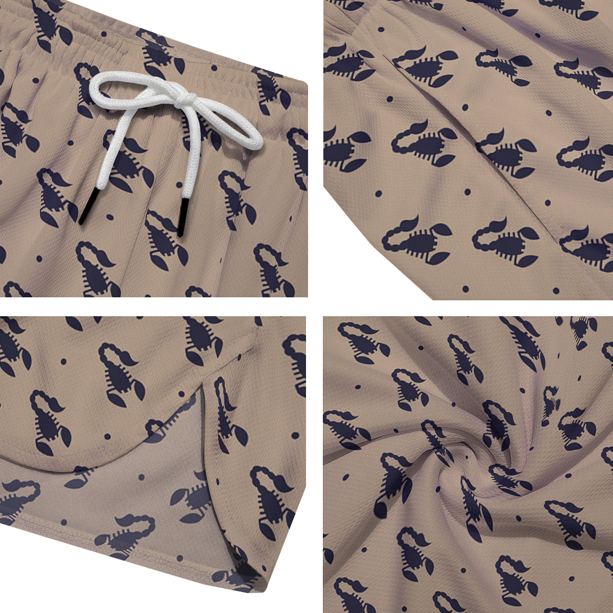Brown Scorpion Print Pattern Men's Running Shorts-grizzshop