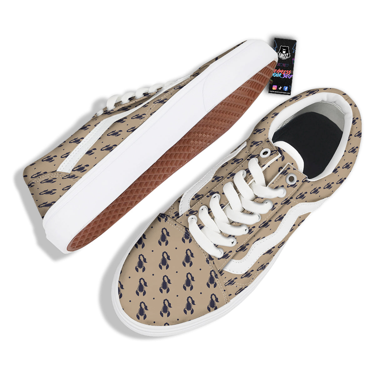 Brown Scorpion Print Pattern Skate Shoes-grizzshop