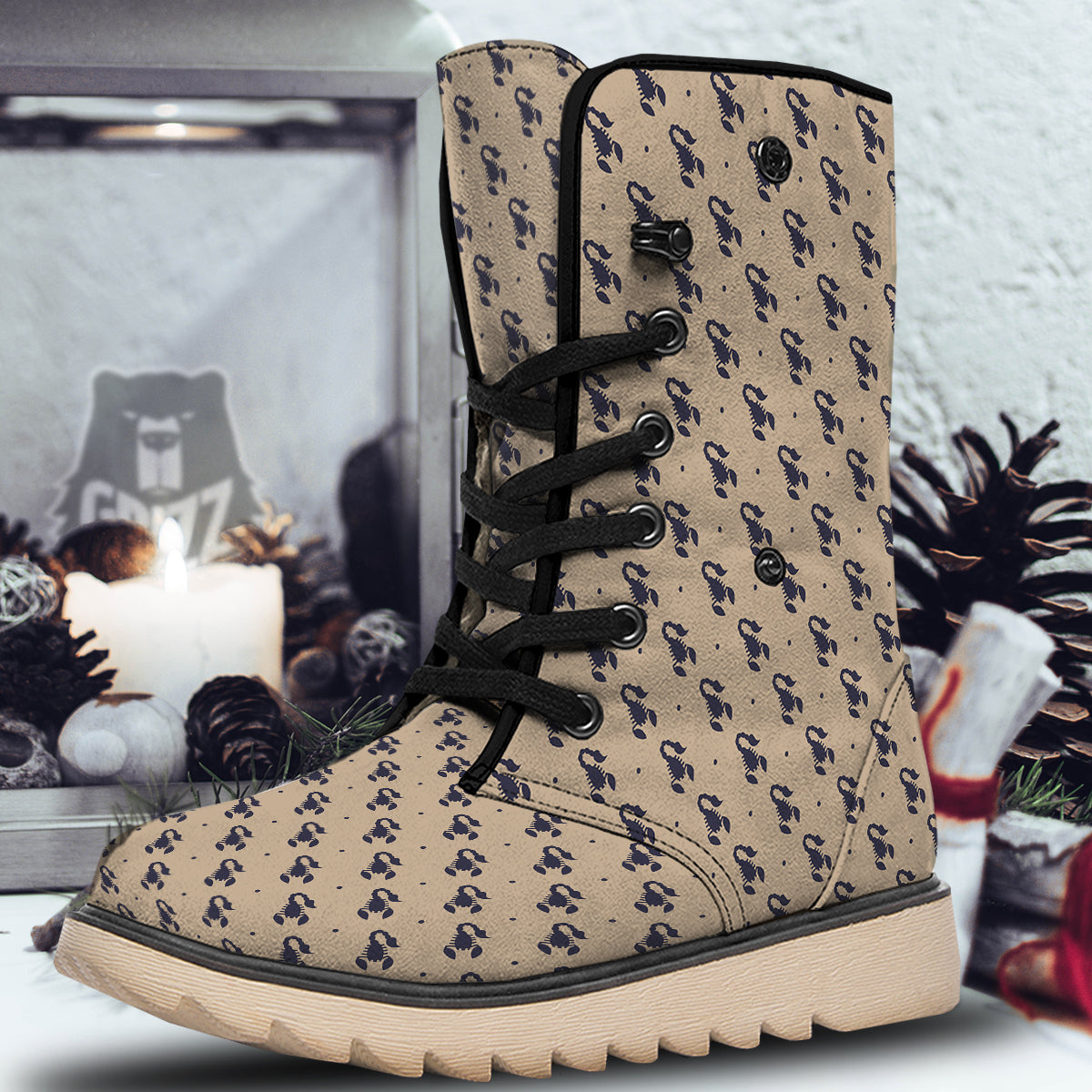 Brown Scorpion Print Pattern Snow Boots-grizzshop