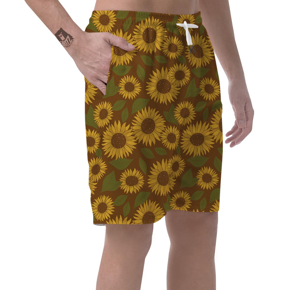 Brown Sunflower Print Men's Shorts-grizzshop