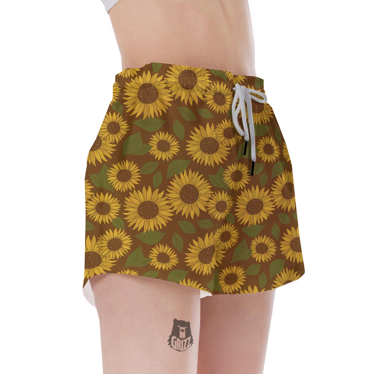 Brown Sunflower Print Women's Shorts-grizzshop
