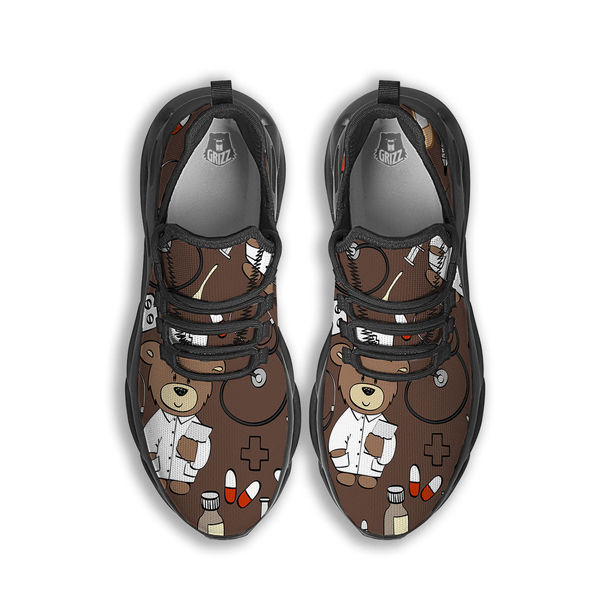 Brown Teddy Bear Nurse Black Running Shoes-grizzshop