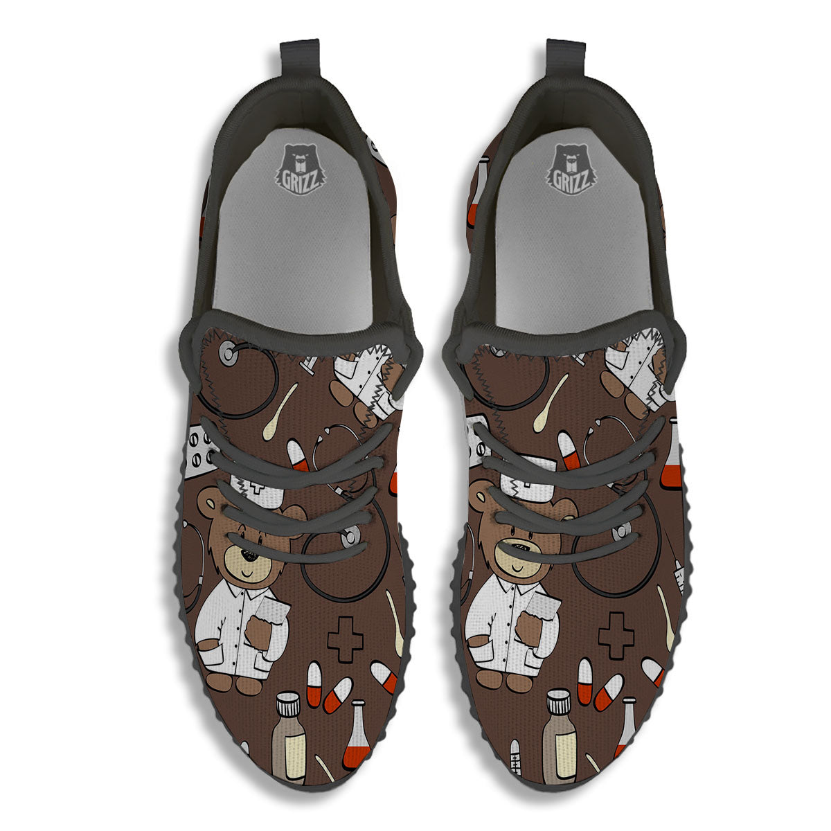 Brown Teddy Bear Nurse Black Walking Shoes-grizzshop
