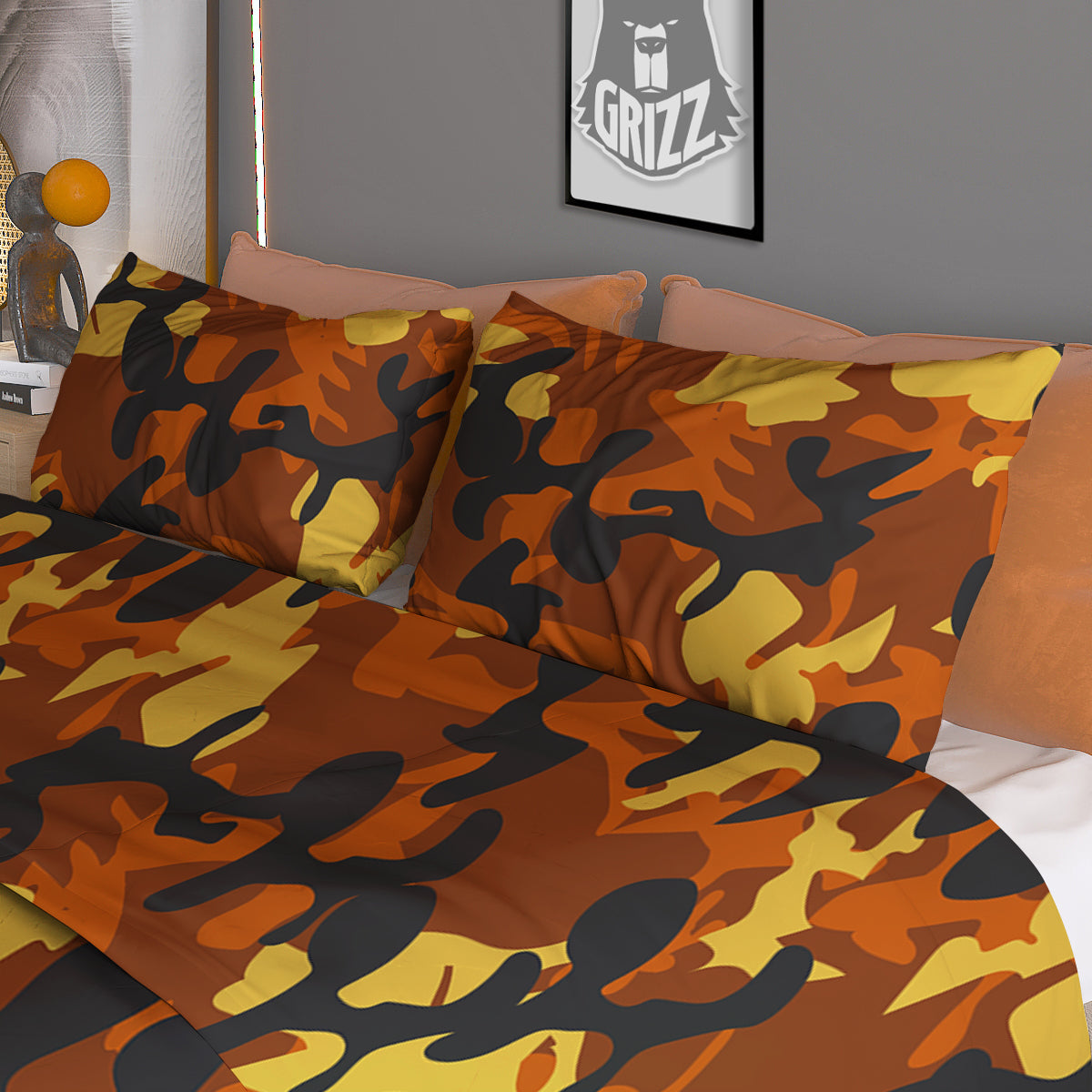 Brown Yellow And Black Camouflage Print Pattern Duvet Cover Bedding Set