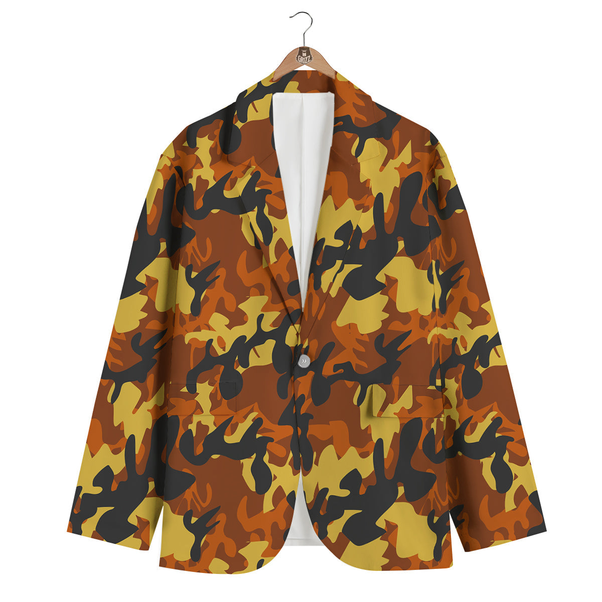 Brown Yellow And Black Camouflage Print Pattern Men's Blazer-grizzshop