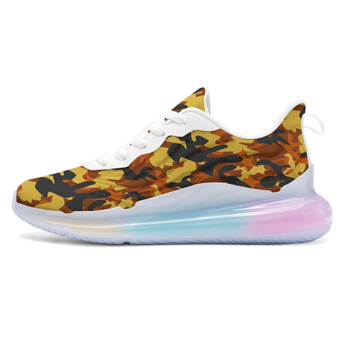 Brown Yellow And Black Camouflage Print Pattern Running Sneakers-grizzshop