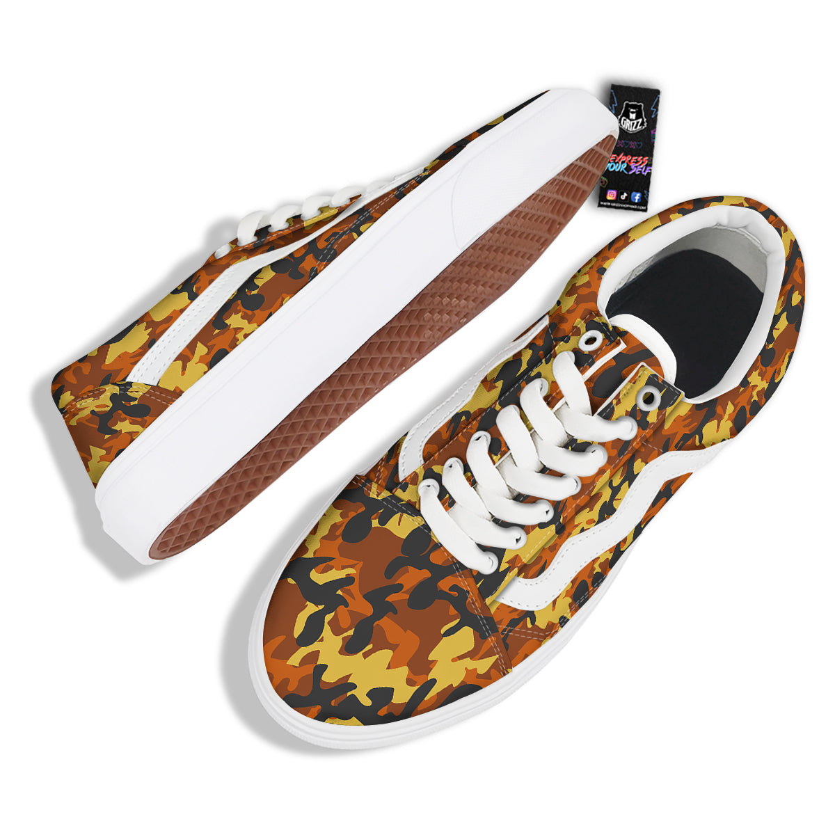 Brown Yellow And Black Camouflage Print Pattern Skate Shoes-grizzshop