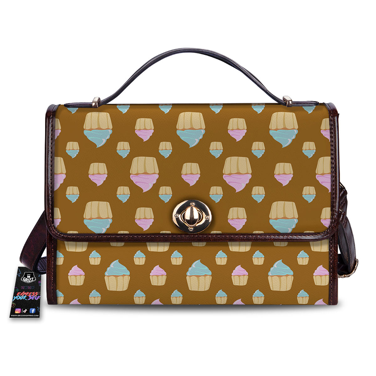 Brown Cupcake Pastel Print Pattern Women's Satchel Bag