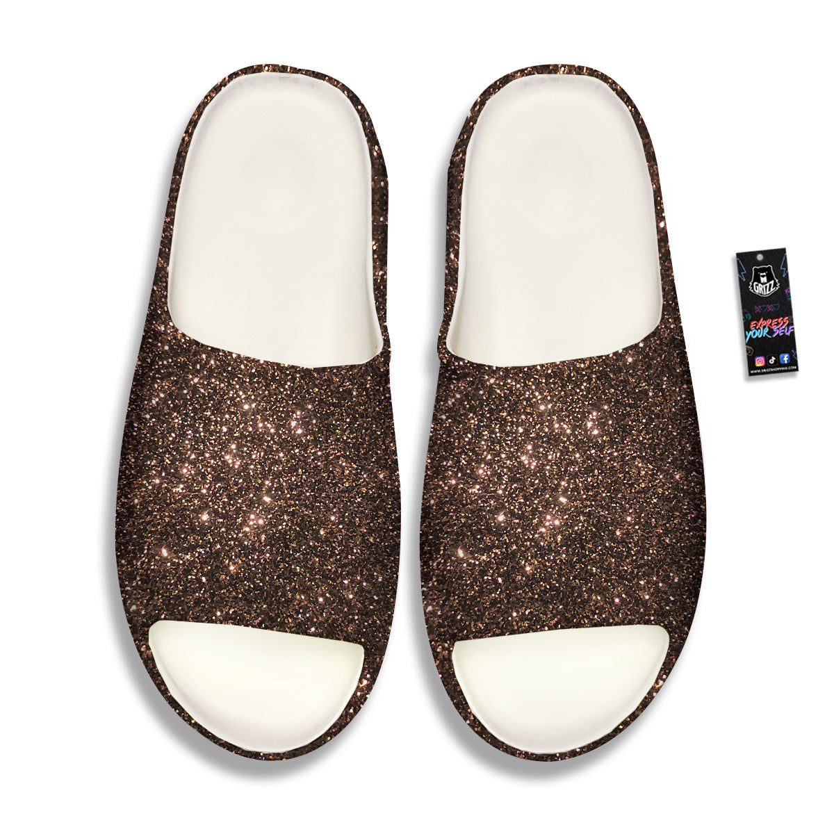 Brown Glitter Print Sandals-grizzshop