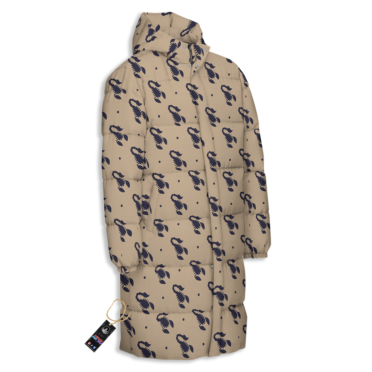 Brown Scorpion Print Pattern Long Down Jacket