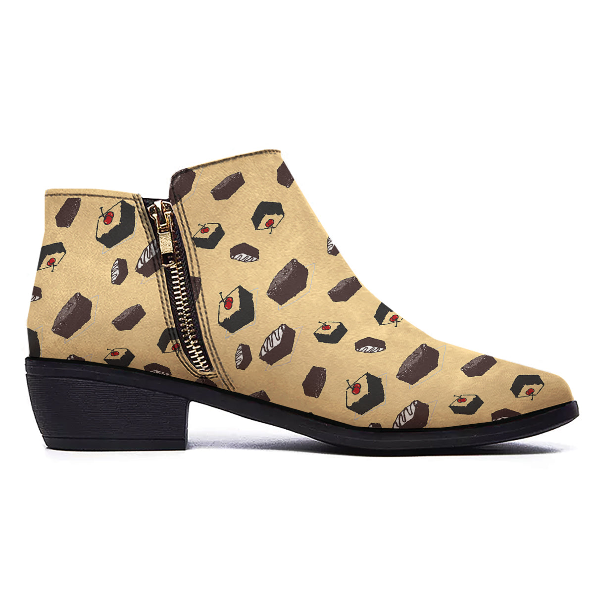 Brownie Beige Print Pattern Ankle Boots-grizzshop