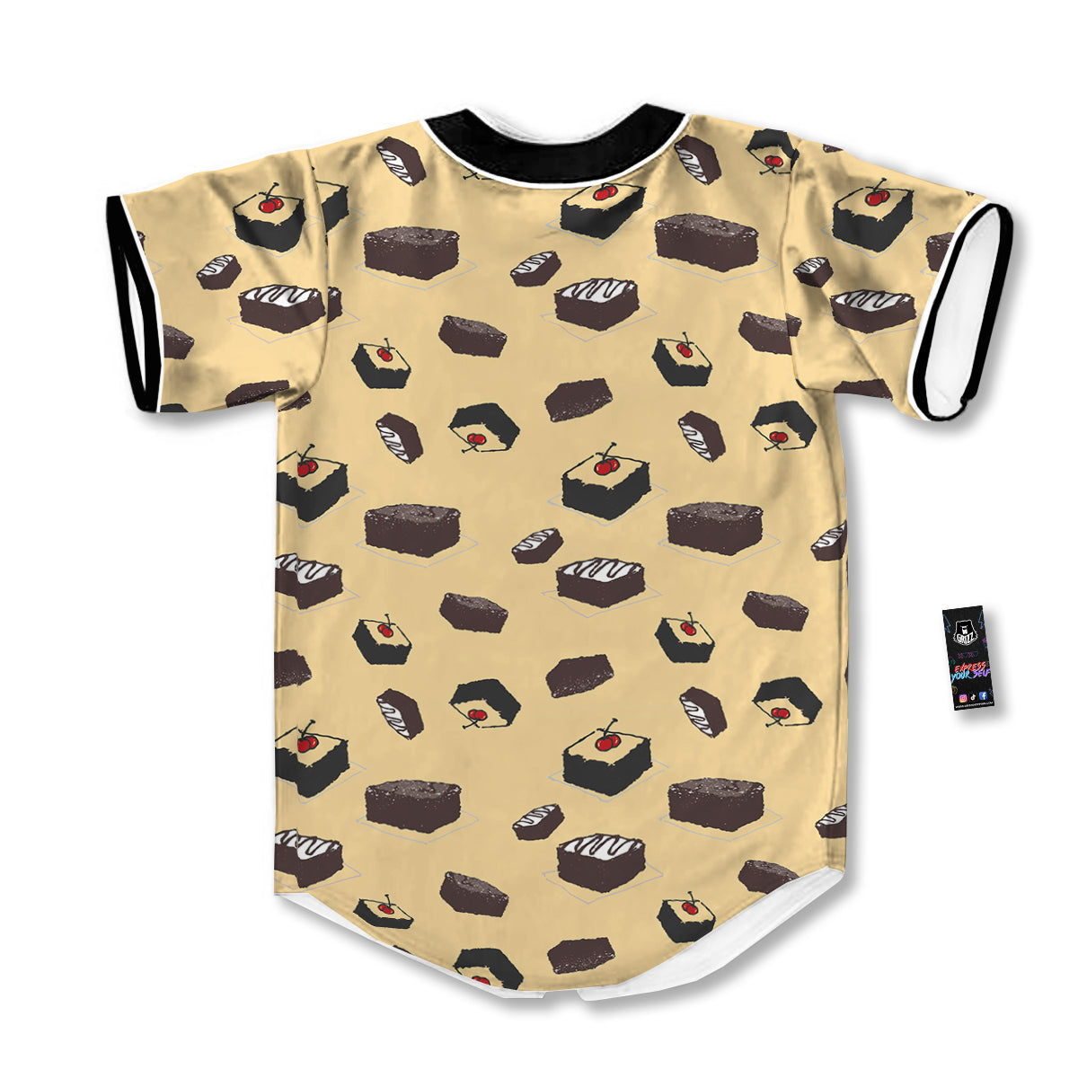 Brownie Beige Print Pattern Baseball Jersey-grizzshop
