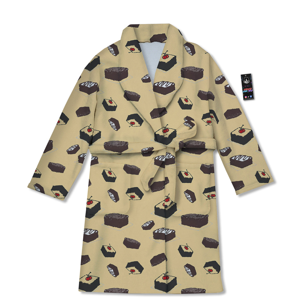 Brownie Beige Print Pattern Bathrobe-grizzshop