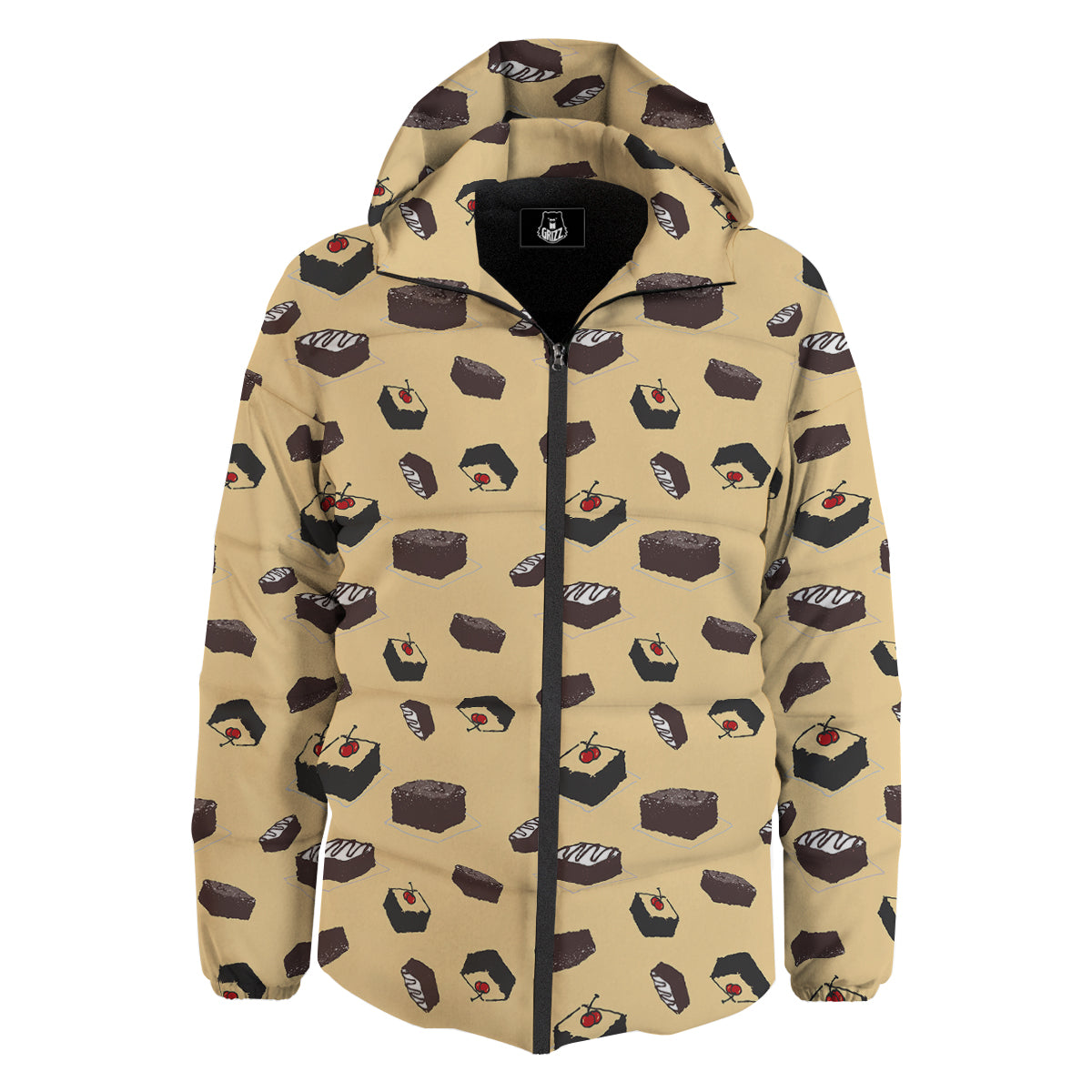 Brownie Beige Print Pattern Down Jacket-grizzshop