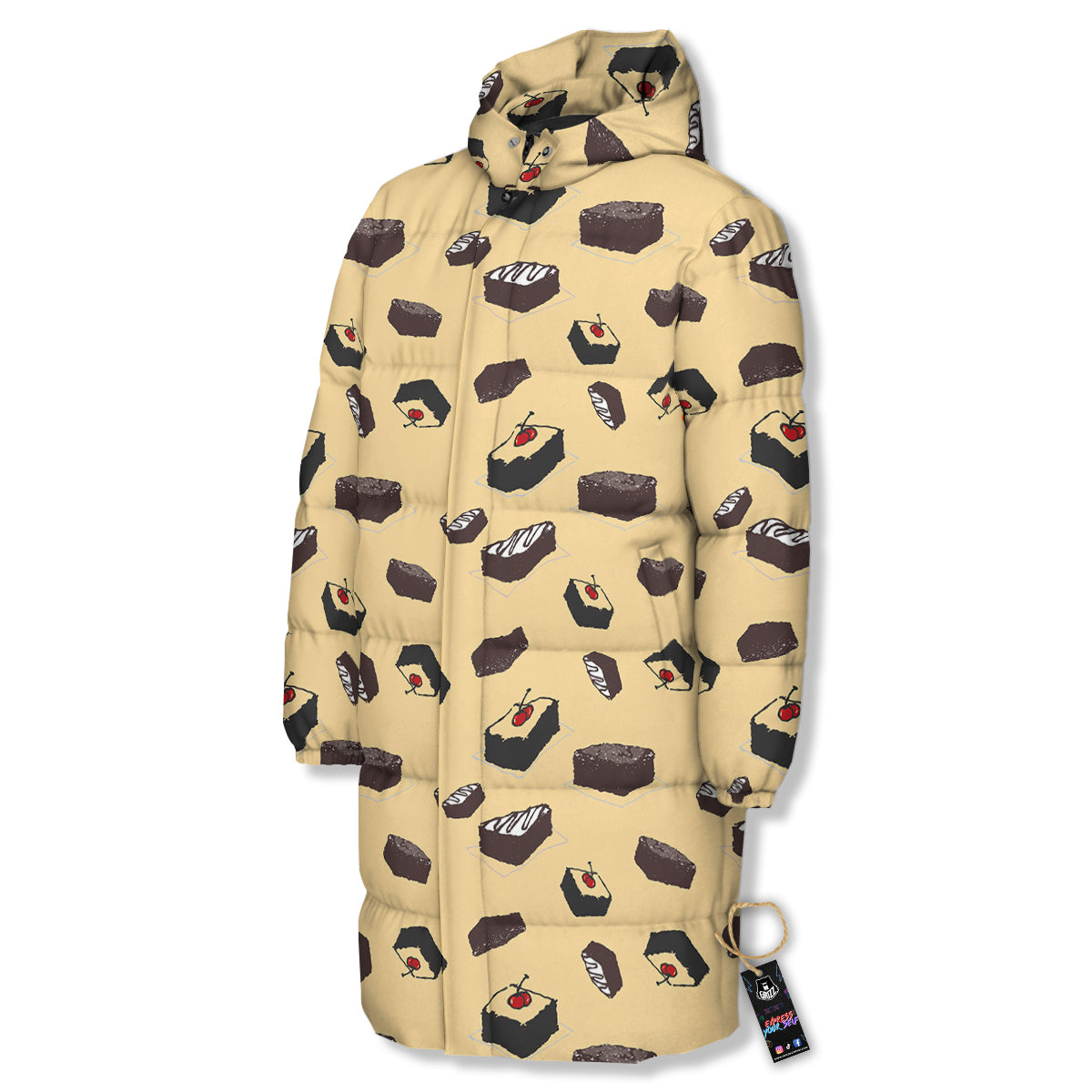 Brownie Beige Print Pattern Long Down Jacket-grizzshop