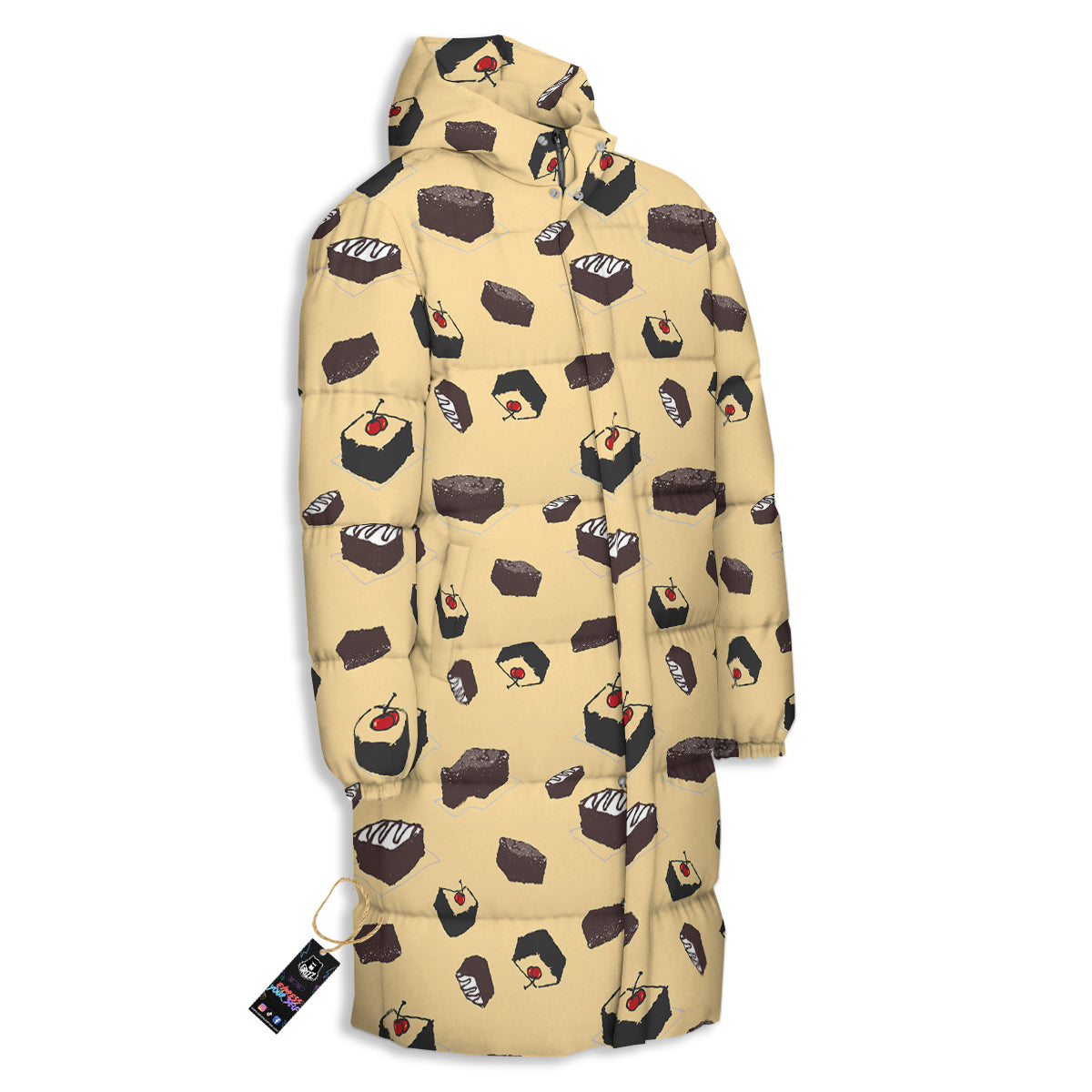 Brownie Beige Print Pattern Long Down Jacket-grizzshop