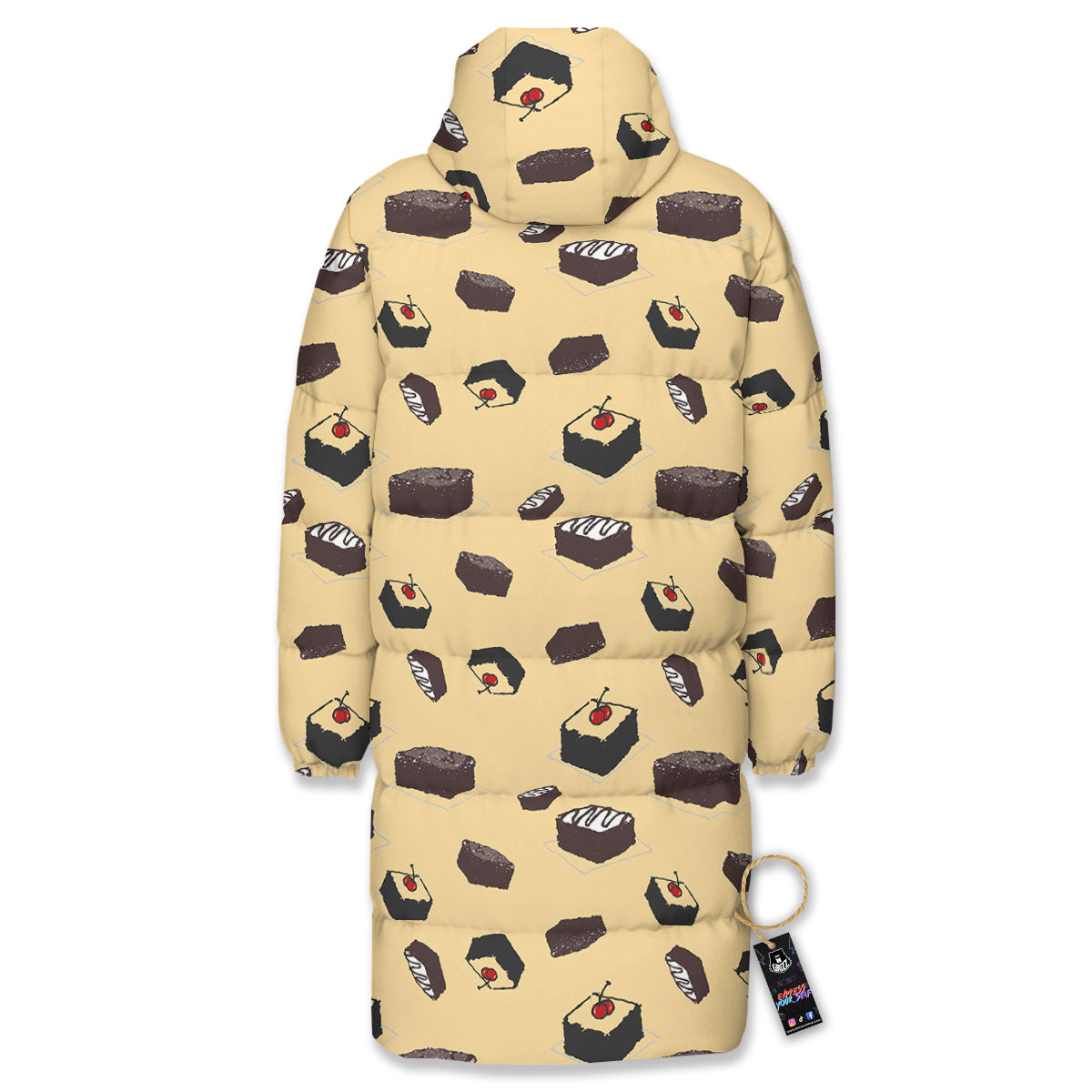 Brownie Beige Print Pattern Long Down Jacket-grizzshop