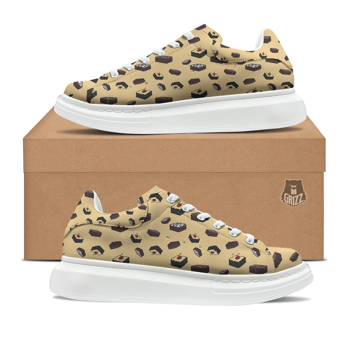 Brownie Beige Print Pattern Platform Shoes-grizzshop