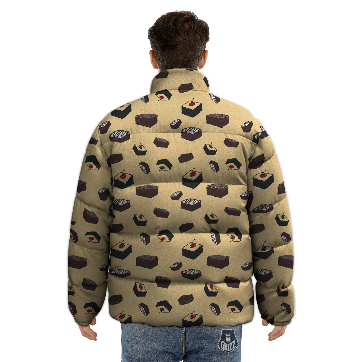 Brownie Beige Print Pattern Puffer Jacket-grizzshop