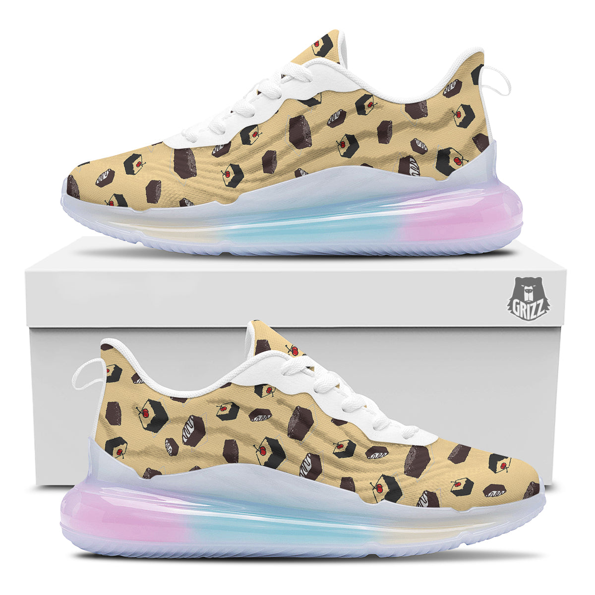 Brownie Beige Print Pattern Running Sneakers-grizzshop