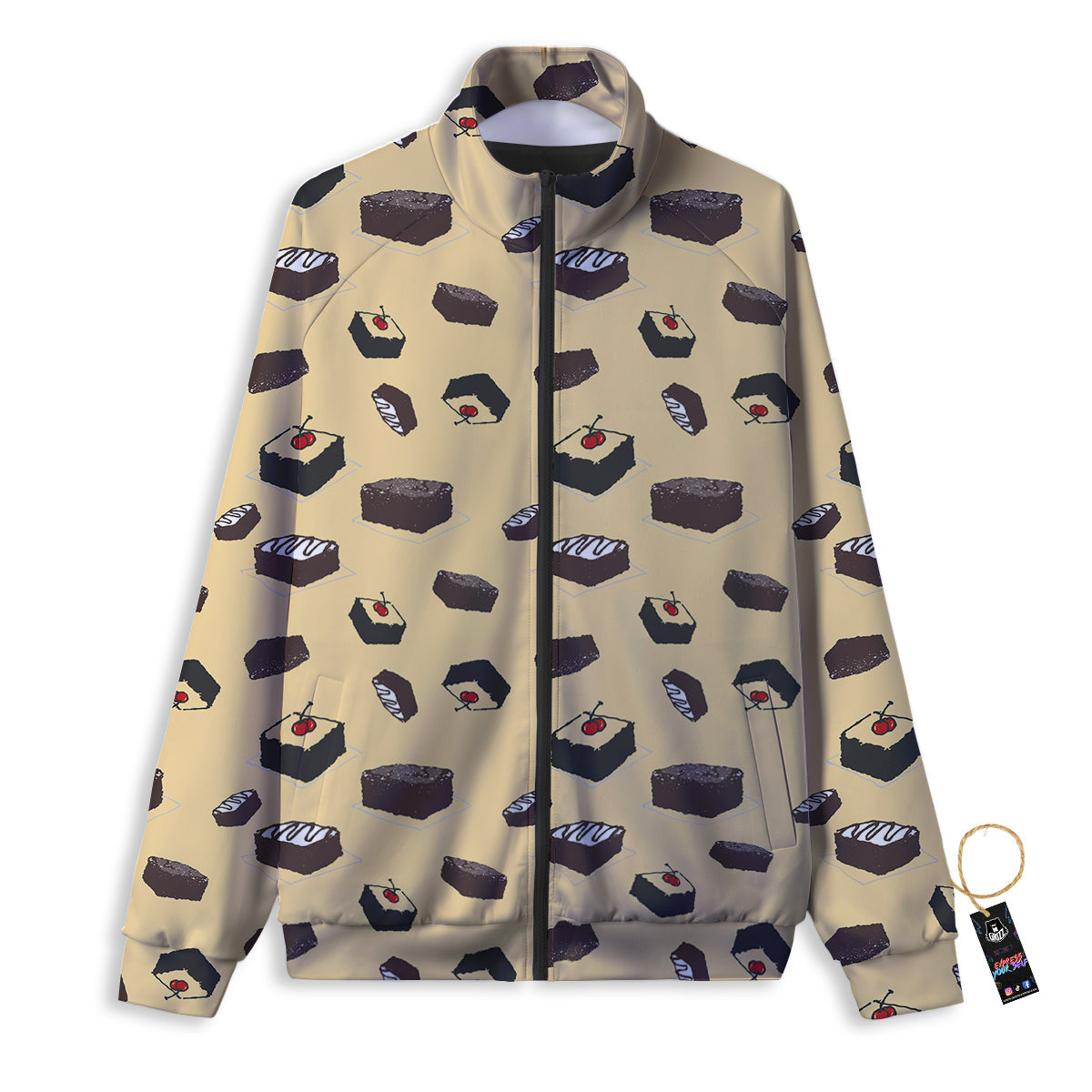 Brownie Beige Print Pattern Track Jacket-grizzshop