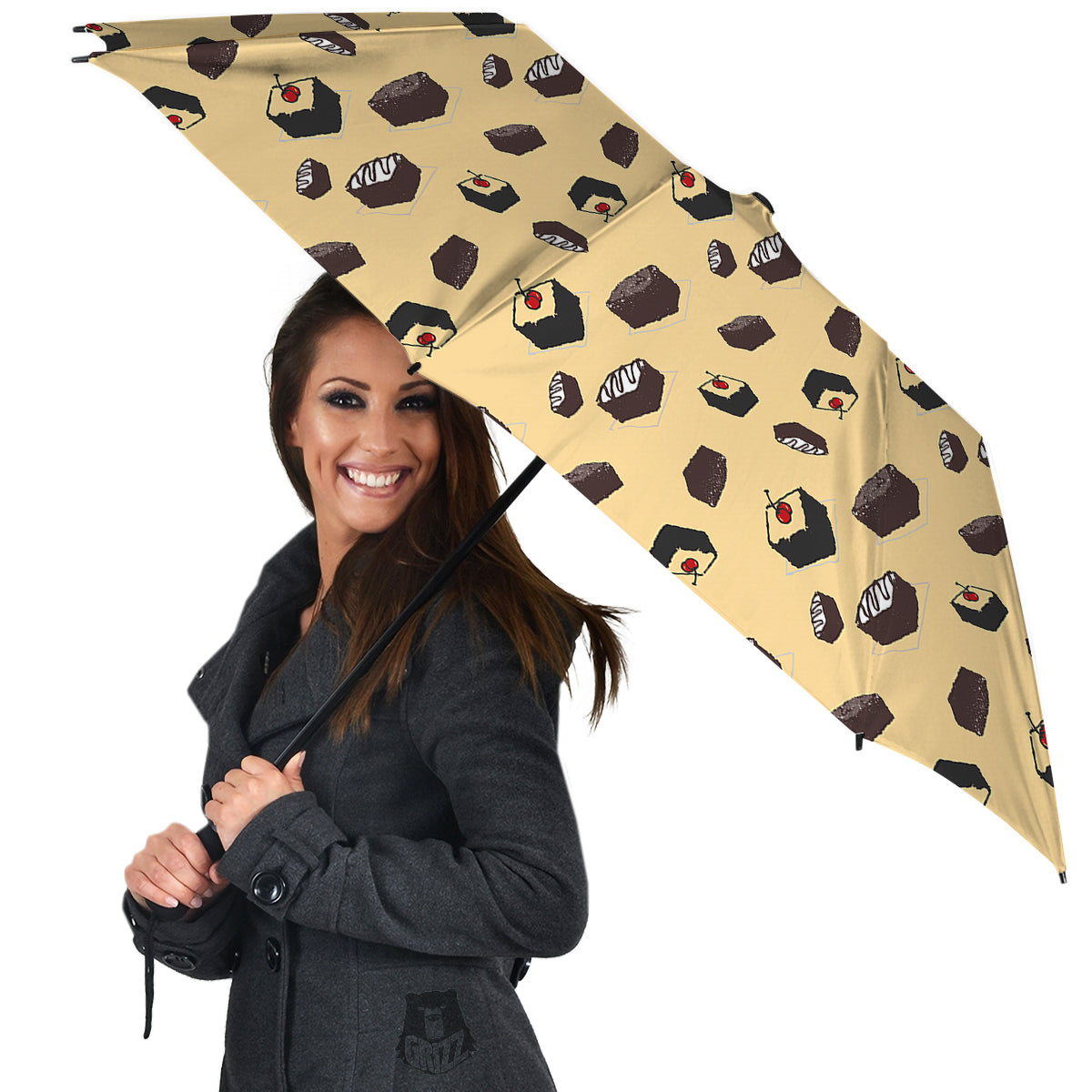 Brownie Beige Print Pattern Umbrella-grizzshop