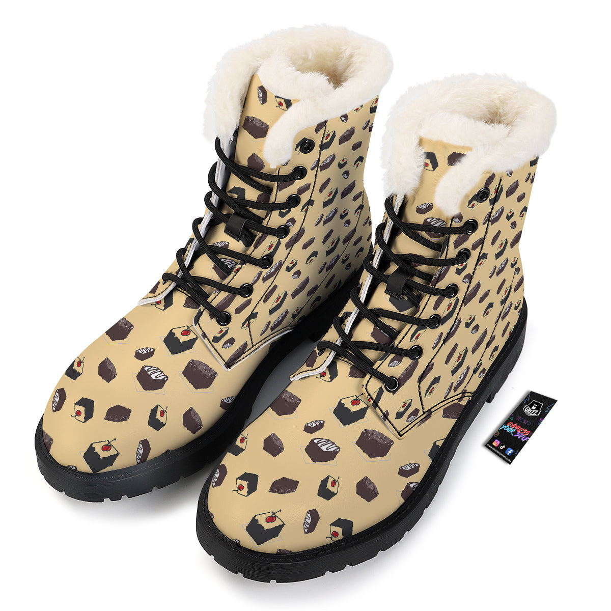 Brownie Beige Print Pattern Winter Boots-grizzshop