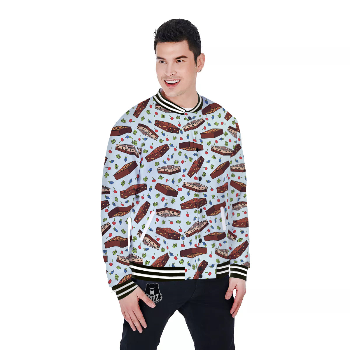 Brownie Brown Print Pattern Baseball Jacket-grizzshop