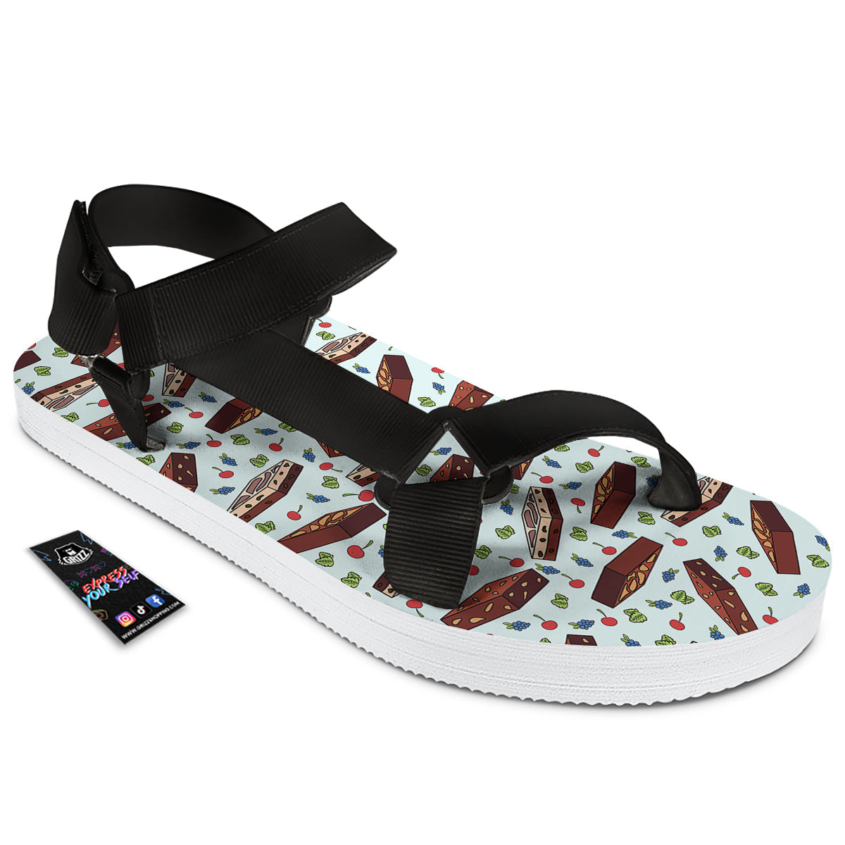 Brownie Brown Print Pattern Black Open Toe Sandals-grizzshop