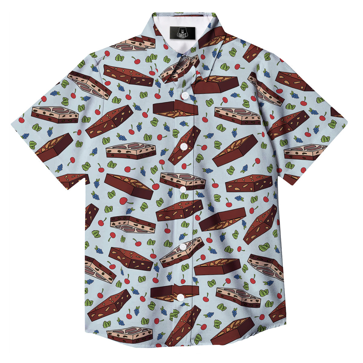 Brownie Brown Print Pattern Button Up Shirt-grizzshop