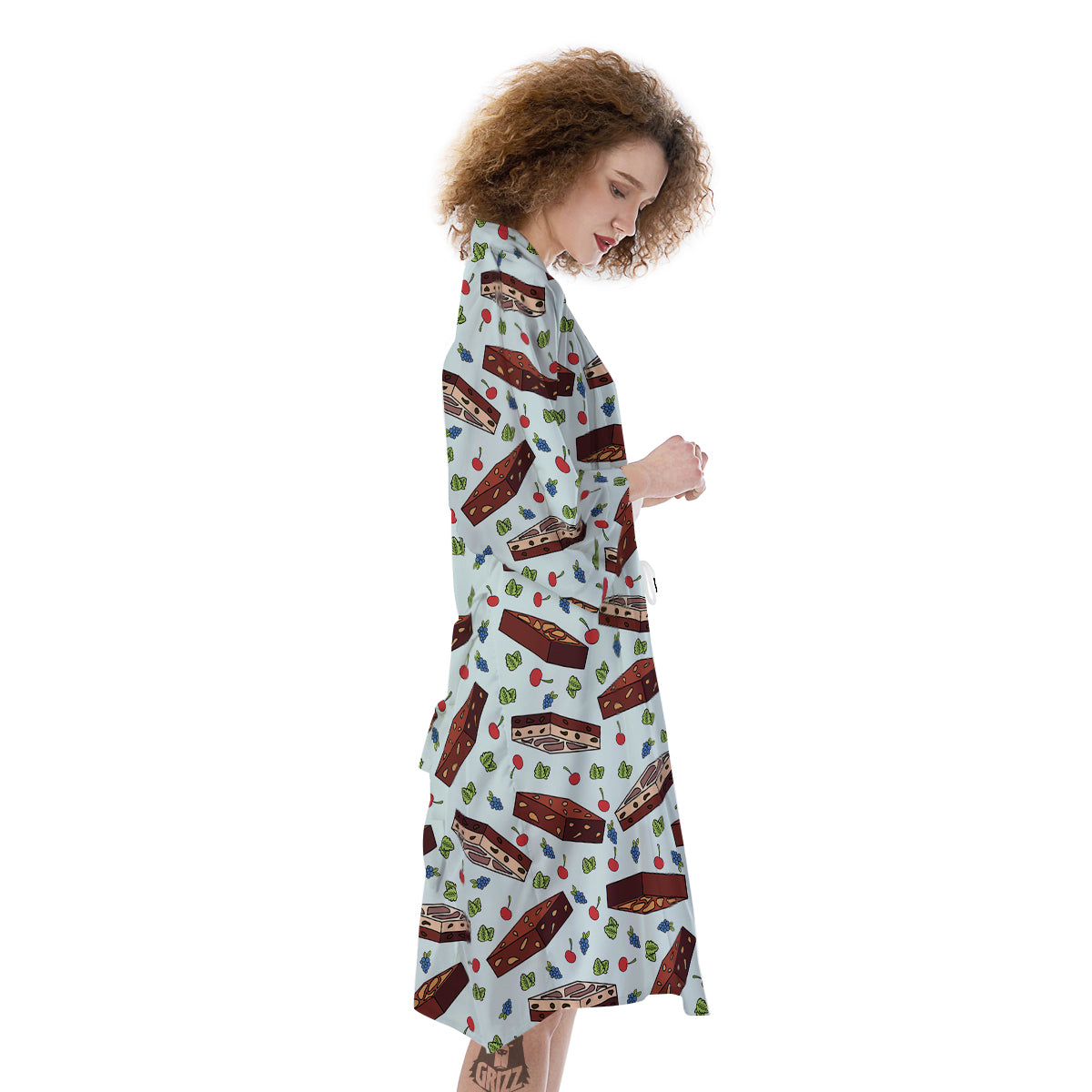 Brownie Brown Print Pattern Kimono-grizzshop