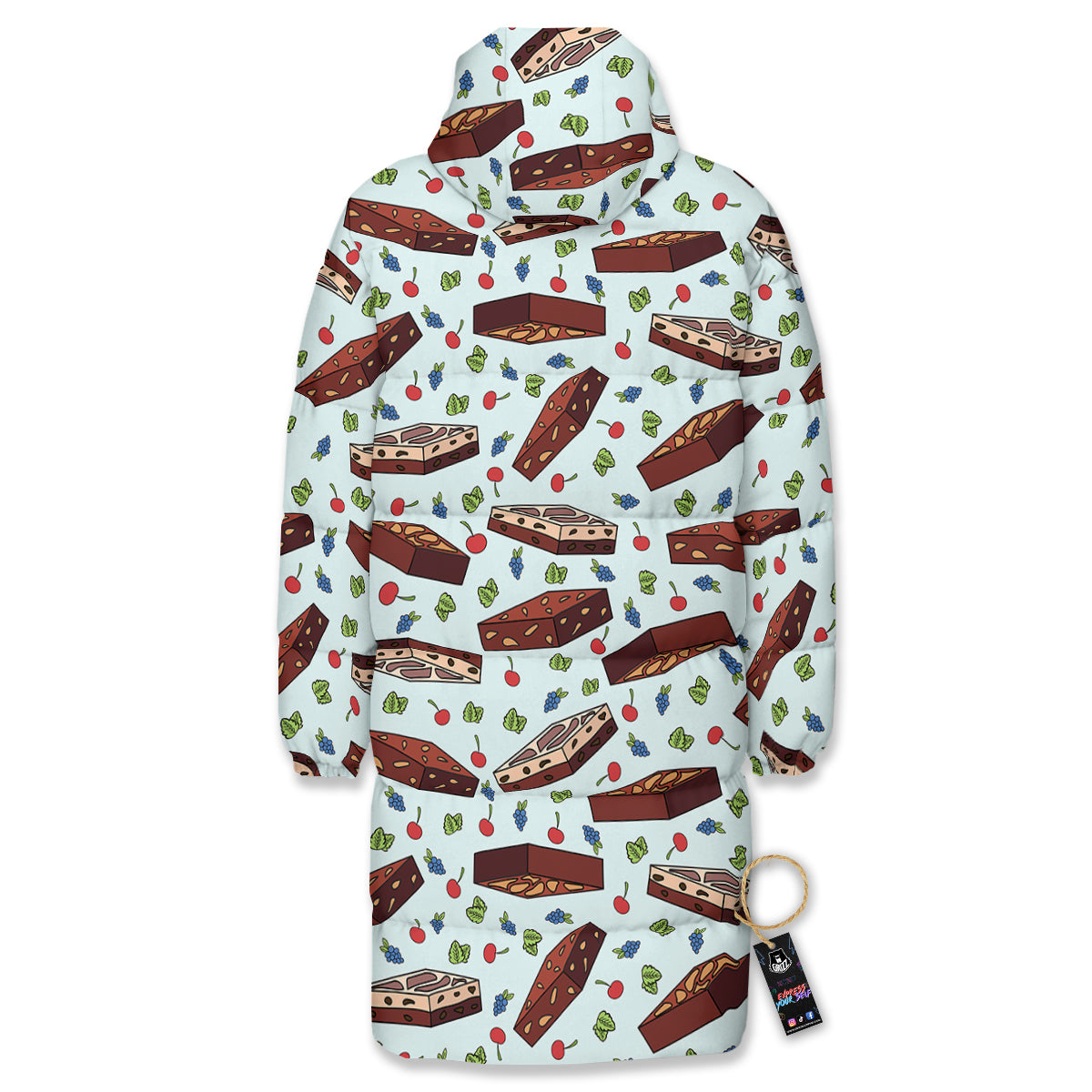 Brownie Brown Print Pattern Long Down Jacket-grizzshop