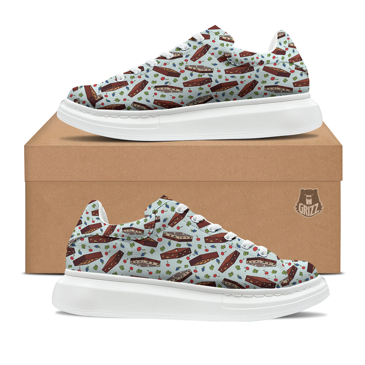 Brownie Brown Print Pattern Platform Shoes-grizzshop