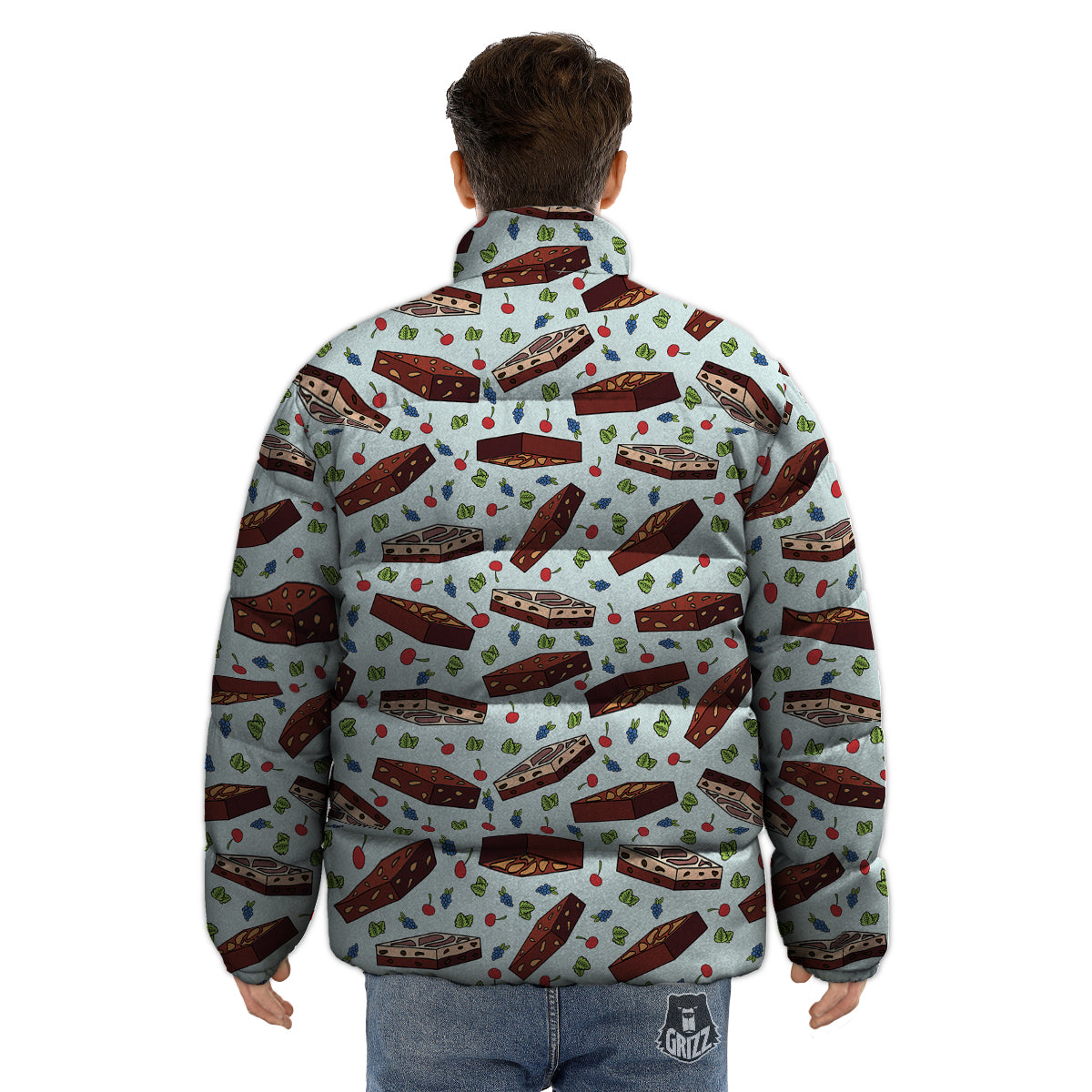 Brownie Brown Print Pattern Puffer Jacket-grizzshop