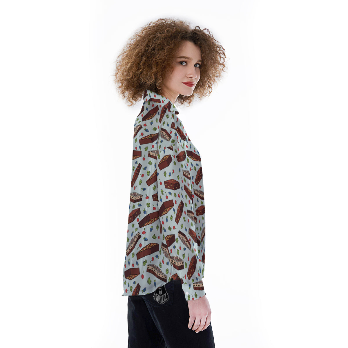 Brownie Brown Print Pattern Women's Long Sleeve Shirts-grizzshop