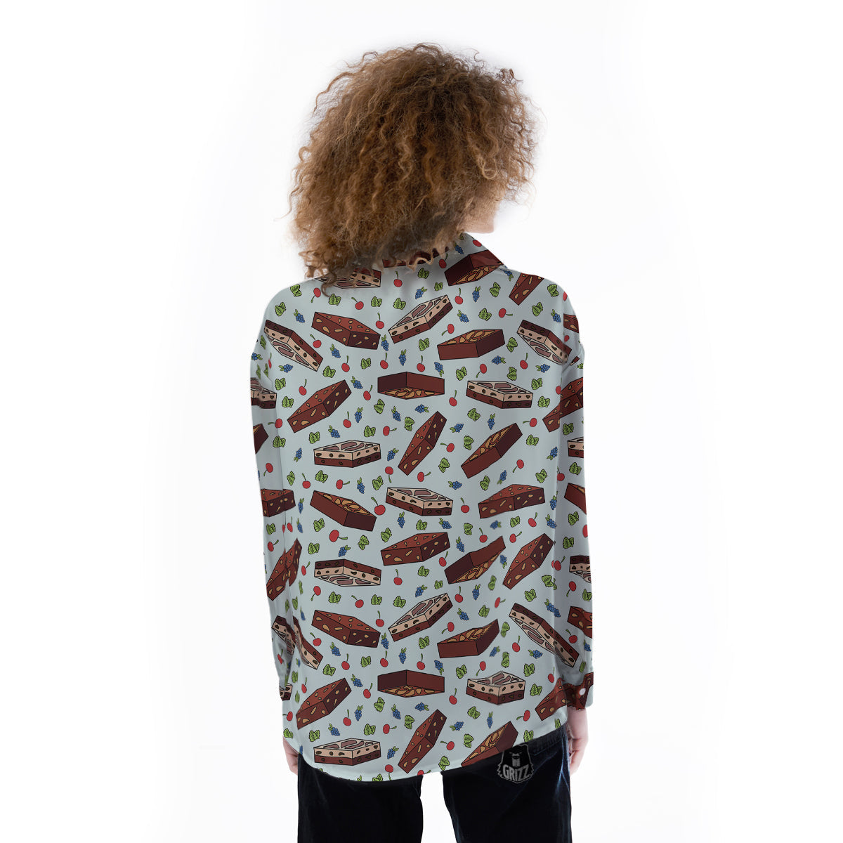 Brownie Brown Print Pattern Women's Long Sleeve Shirts-grizzshop