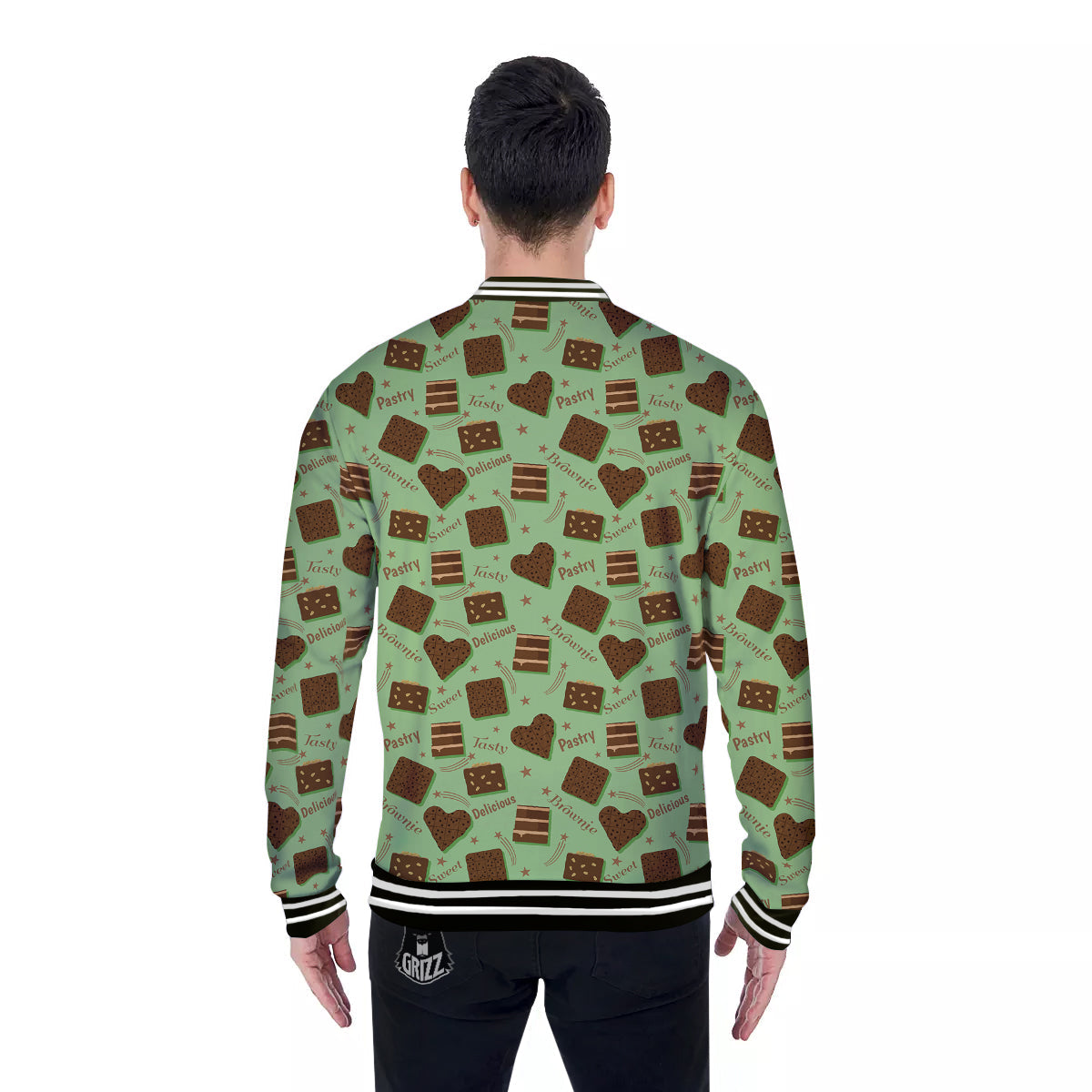 Brownie Delicious Print Pattern Baseball Jacket-grizzshop