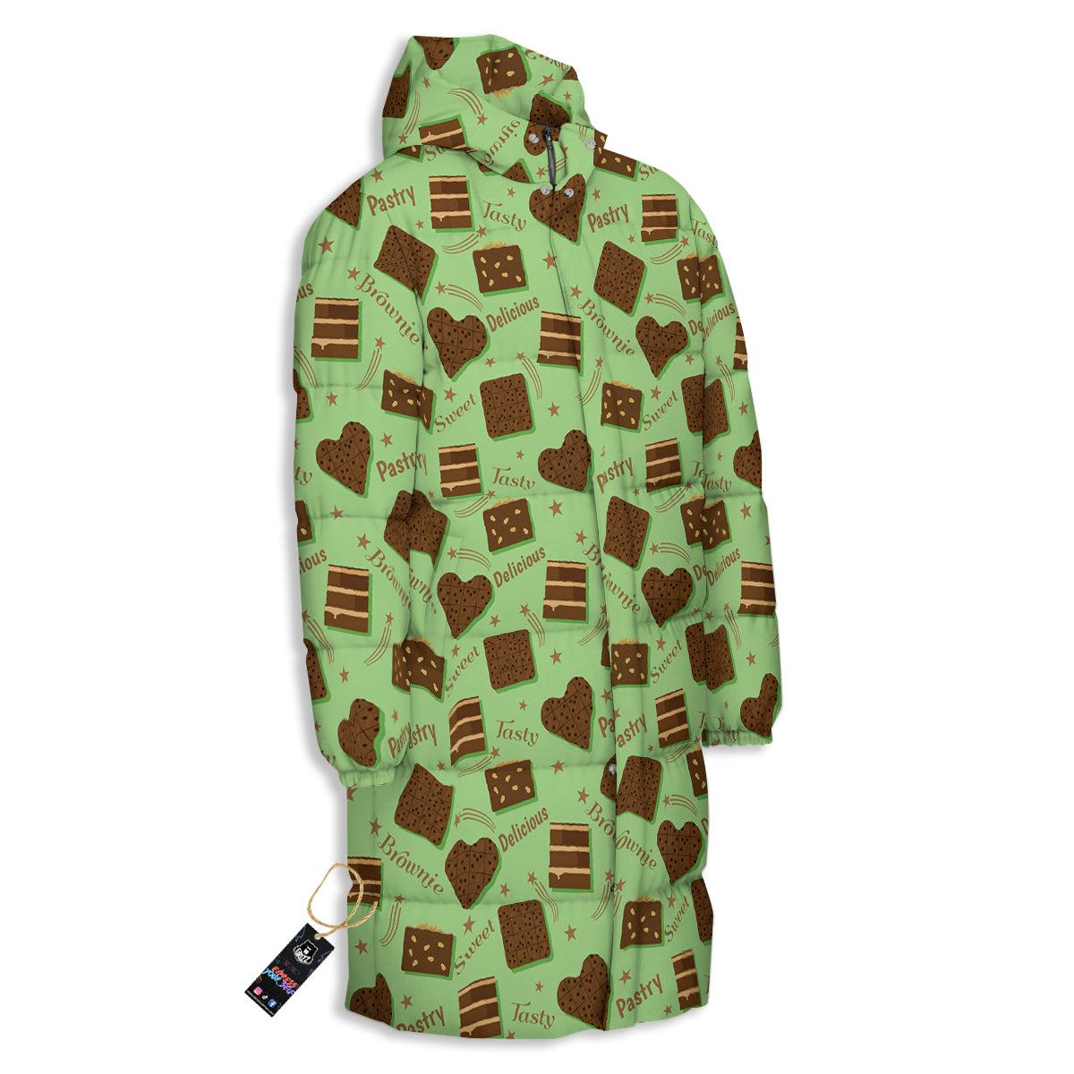 Brownie Delicious Print Pattern Long Down Jacket-grizzshop