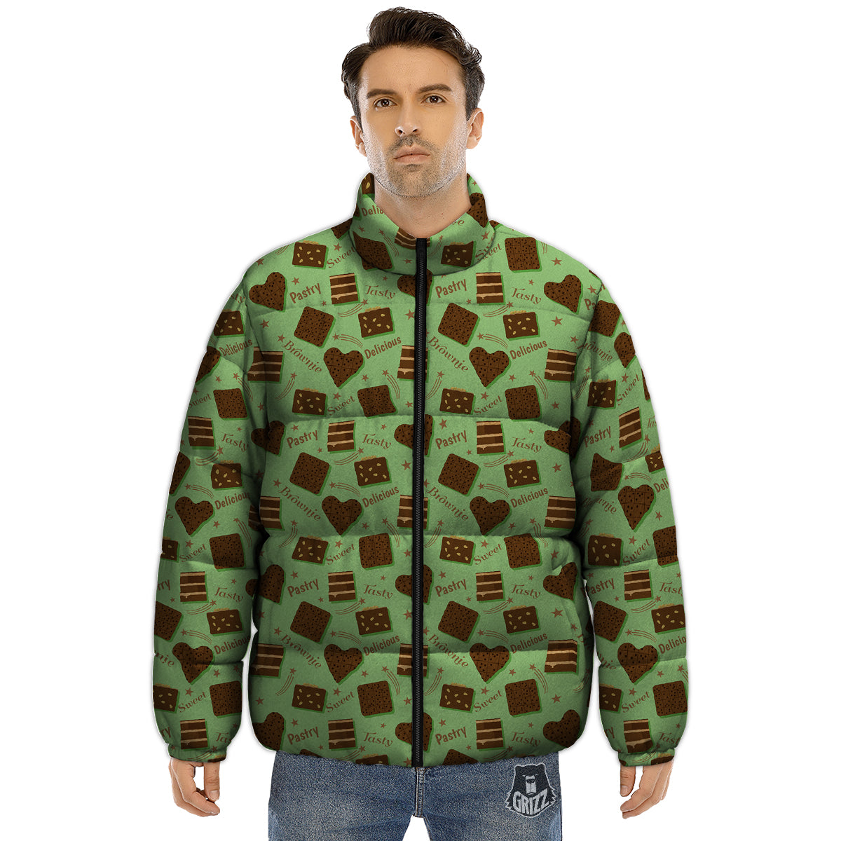 Brownie Delicious Print Pattern Puffer Jacket-grizzshop