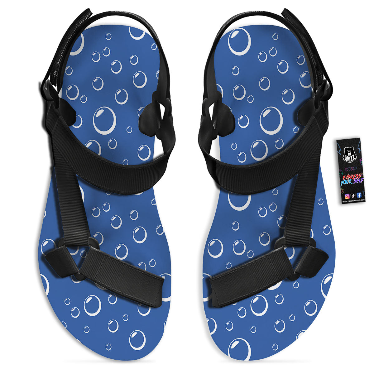 Bubble Ocean Print Pattern Black Open Toe Sandals-grizzshop