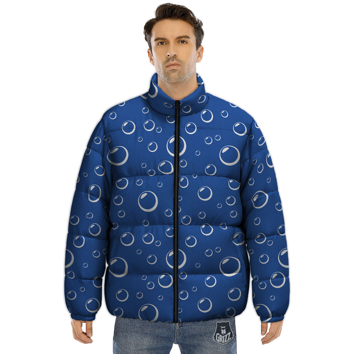 Bubble Ocean Print Pattern Puffer Jacket-grizzshop