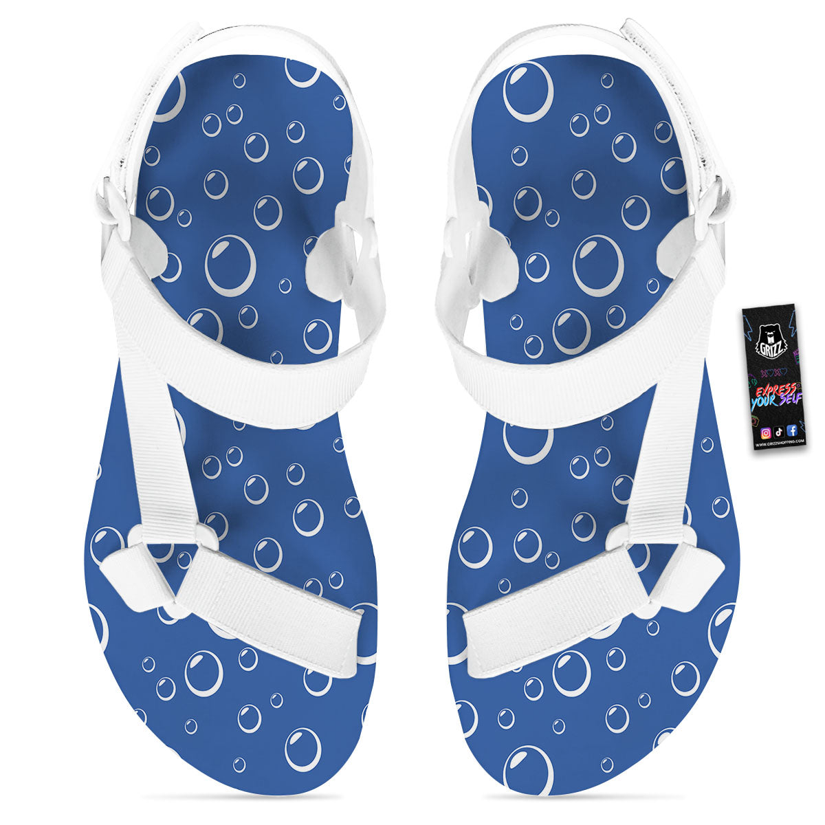 Bubble Ocean Print Pattern White Open Toe Sandals-grizzshop