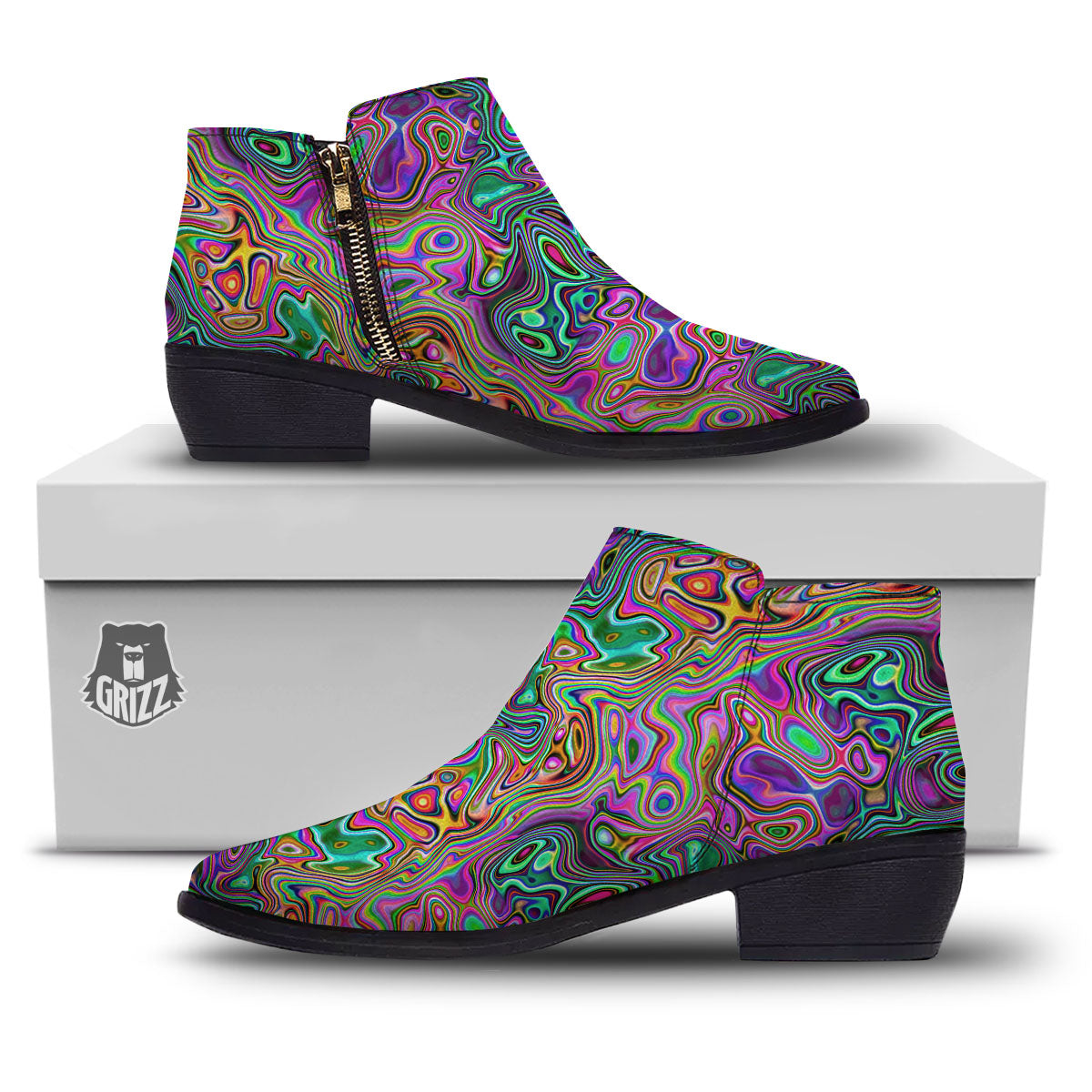 Bubble Psychedelic Print Pattern Ankle Boots-grizzshop