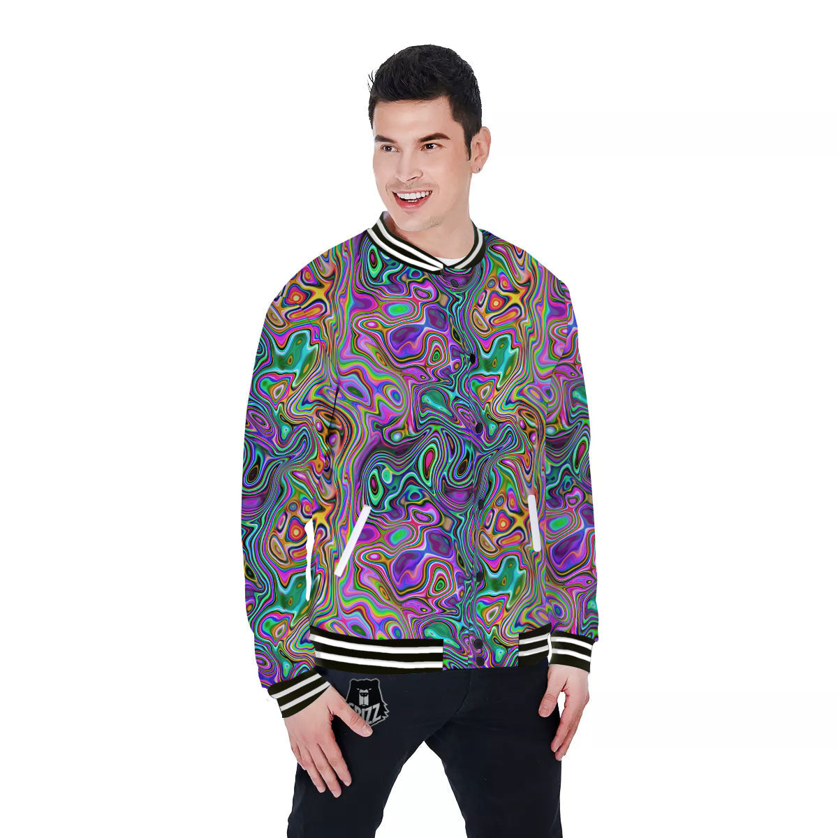 Bubble Psychedelic Print Pattern Baseball Jacket-grizzshop