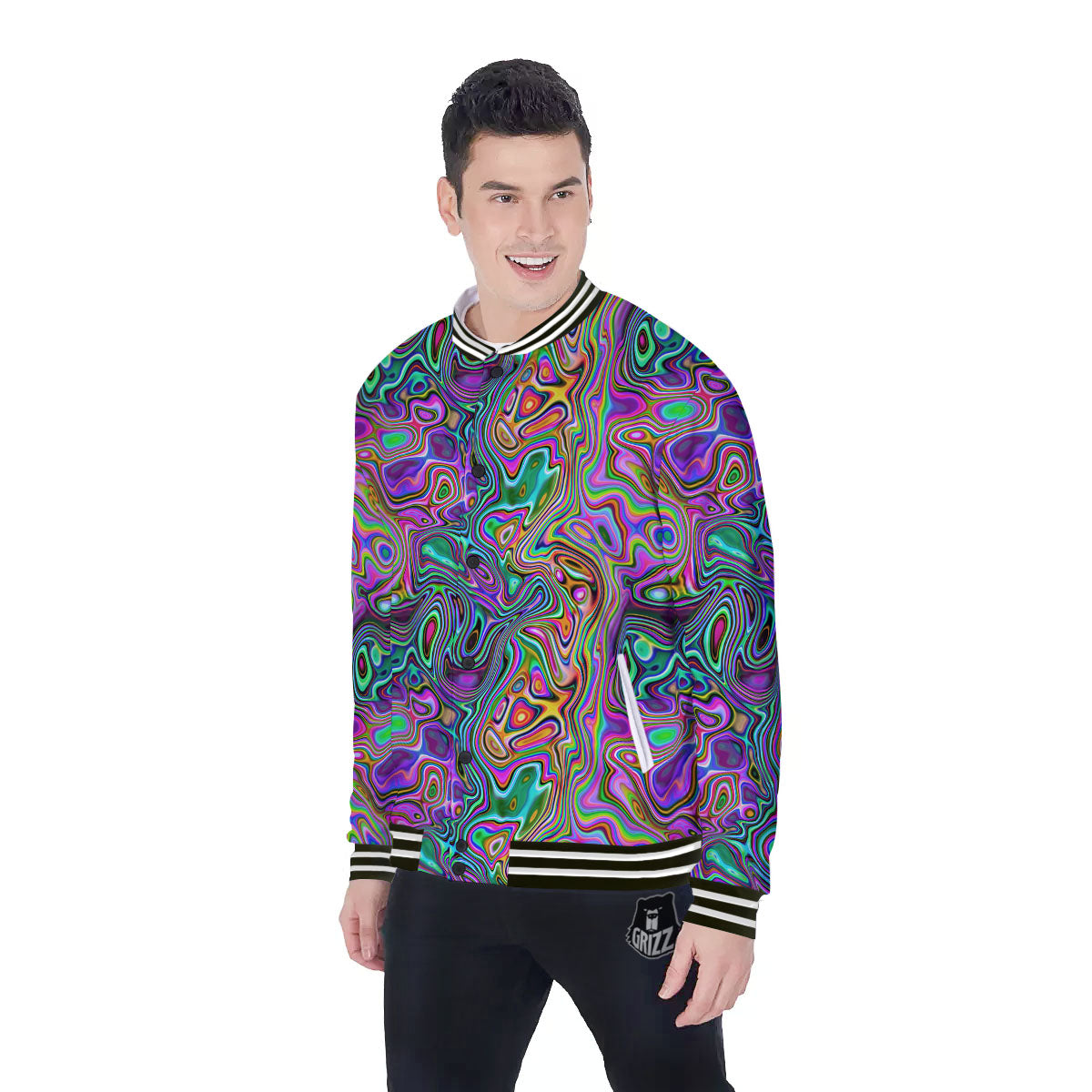 Bubble Psychedelic Print Pattern Baseball Jacket-grizzshop
